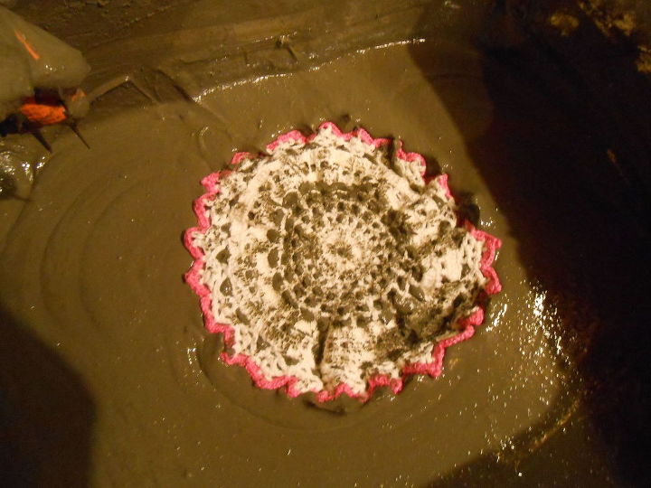 create cement lace using doilies and other crochet items, concrete masonry, container gardening, crafts, gardening, how to