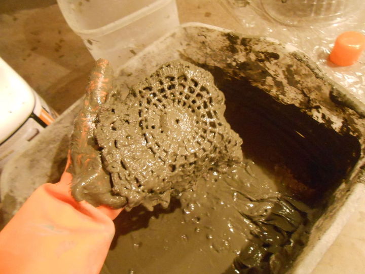 create cement lace using doilies and other crochet items, concrete masonry, container gardening, crafts, gardening, how to