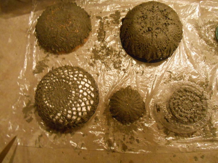 create cement lace using doilies and other crochet items, concrete masonry, container gardening, crafts, gardening, how to