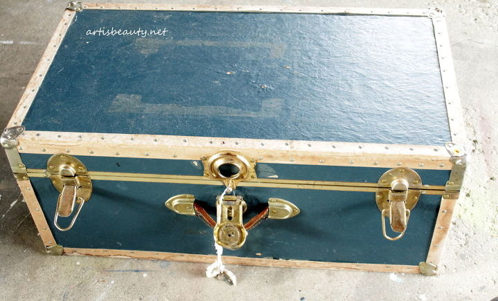plain old footlocker turned french vintage travel trunk, garages, home decor, painting, BEFORE http arttisbeauty blogspot com 2012 09 french vintage travel trunk html