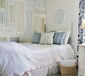 need an easy fix for a blank wall add a wall of shutters, bedroom ideas, home decor