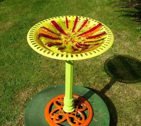 i love to do fused glass i made this bird bath then took an old cast iron bird bath, crafts, outdoor living, And there ya go