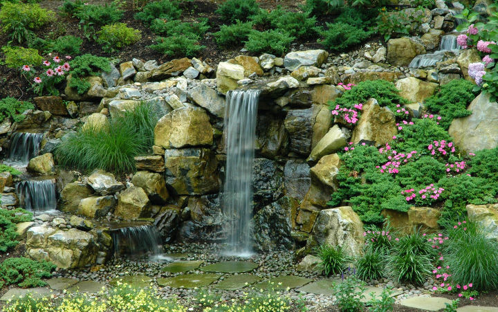 rotted retaining wall becomes and aquascape miracle project showcase how we went, decks, patio, ponds water features, pool designs, New 7 waterfall and landscapaed area replaces old ugly wood retaining wall Project by Deck and Patio Company Huntington Station New York Read more