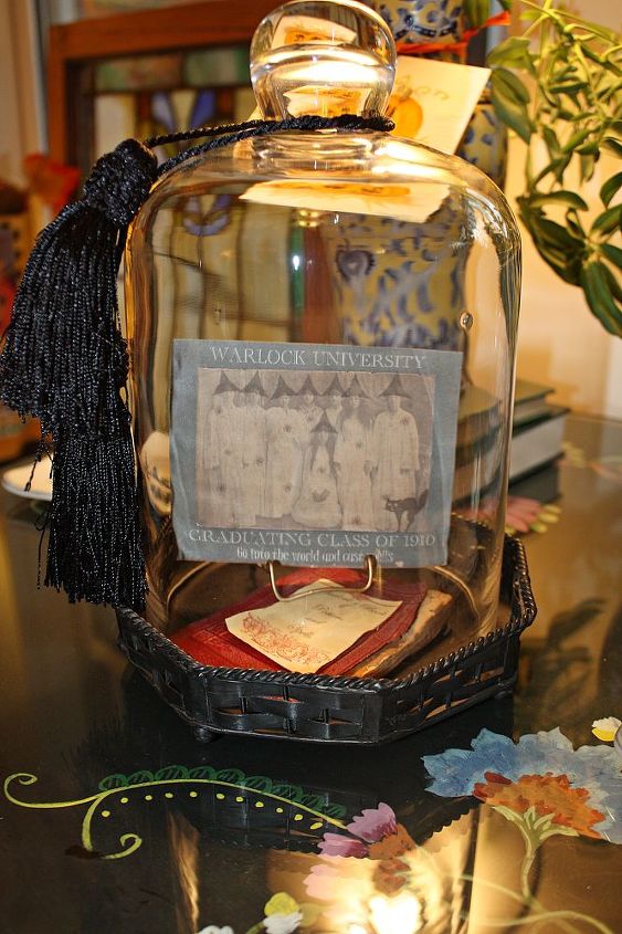 holiday halloween, crafts, halloween decorations, seasonal holiday decor, I scanned an old photo card and used the Photoscape program to embellish it See more Fall cloche ideas at
