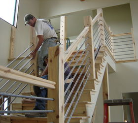 woodworking home cable rail staircase, diy, stairs, woodworking projects