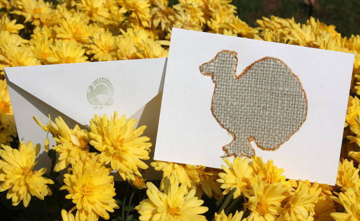 diy burlap thanksgiving cards, crafts, thanksgiving decorations, Stamped Burlap Thanksgiving Card