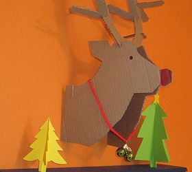 bright amp cheerful kid s christmas decor, christmas decorations, crafts, seasonal holiday decor, I found a template to make this Rudolph head from Good Housekeeping I posted the link on my blog I also made some paper trees from leftover card stock