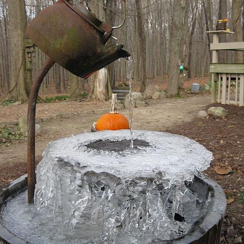now that s a frosty tea pot, ponds water features, My tea pot fountain in 28 degree weather