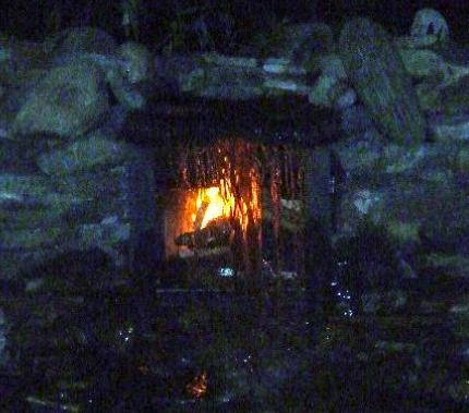 fort getaway, not a great picture night shot of the repurposed fireplace Waterfall built around over old fireplace