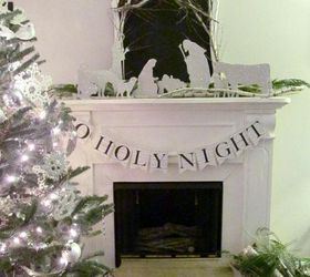 diy german glass glitter silhouette nativity, christmas decorations, crafts, fireplaces mantels, seasonal holiday decor, My Christmas Mantel with Silhouette Nativity