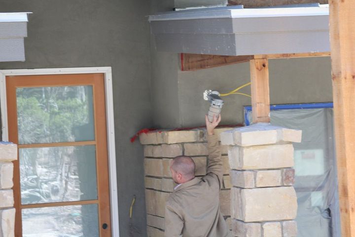 building a house, concrete masonry, curb appeal, home improvement, industrial lighting sonoma tan stone and grayish brown stucco