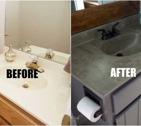 the trick to updating your outdated vanity for 20, bathroom ideas, concrete countertops, countertops, diy, home improvement