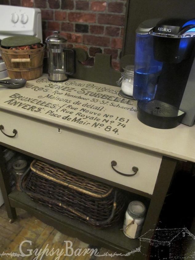 coffee stations from re purposed dressers, The one we decided to keep for ourselves We got the text from one of the Graphic Fairy s images
