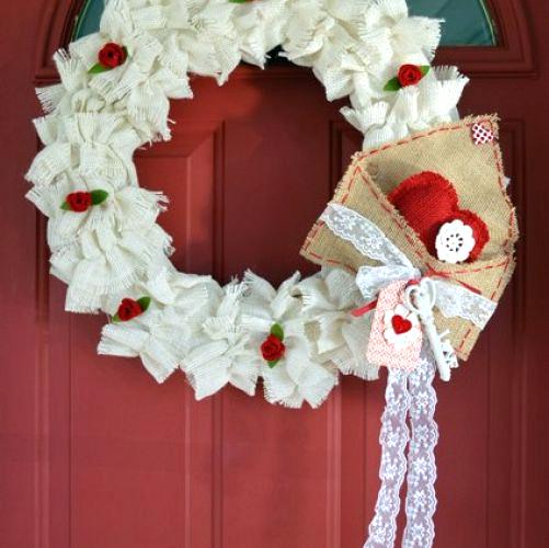 easy to make ruffled burlap valentine s wreath, crafts, seasonal holiday decor, valentines day ideas, wreaths, ruffled burlap Valentine s wreath