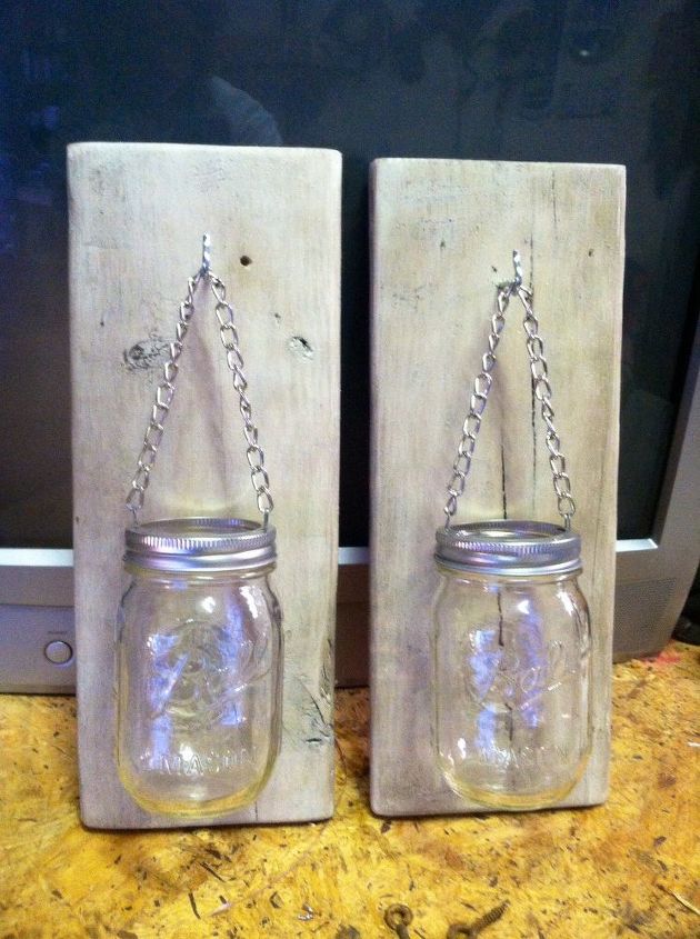 how to make a mason jar and pallet wood candle holder, home decor, mason jars, pallet, repurposing upcycling, wall decor