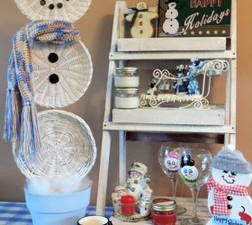 easy christmas crafts an upcycled basket snowman, christmas decorations, crafts, repurposing upcycling, seasonal holiday decor