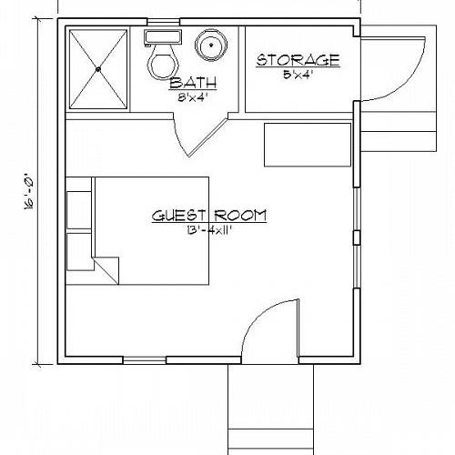 custom guest cottage, home improvement, The cottage floor plan The storage area can also be open to the interior for a kitchenette