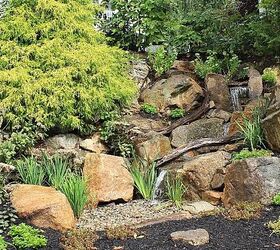 pondless waterfall renovation in northern new jersey, landscape, outdoor living, ponds water features, Entire Pondless in Long Valley NJ This is a dry basin The rock on the left serves as a bench where the owner has coffee in the mornings and relaxes
