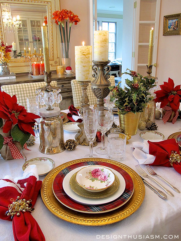 tartan roses christmas dinner, christmas decorations, dining room ideas, seasonal holiday decor