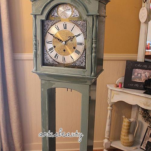grandmother clock makeover reveal and living room reveal, home decor, painted furniture