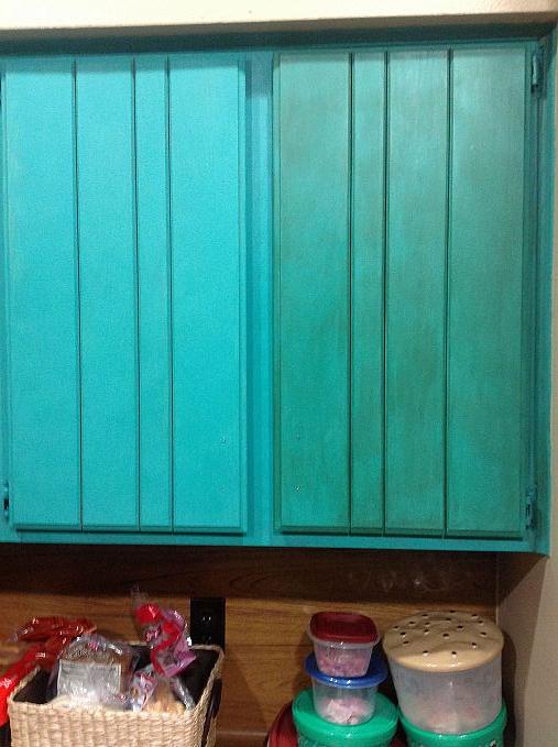annie sloan chalk paint in my kitchen, Annie Sloan Chalk Paint on kitchen cabinets This is Florence with no distressing The left door has Annie Sloan clear Soft Wax The right door has both clear and dark wax Next step matte finish poly topcoat
