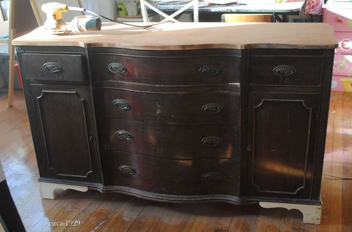 finally a buffet for me, painted furniture, The before the top was gone and the feet were broken