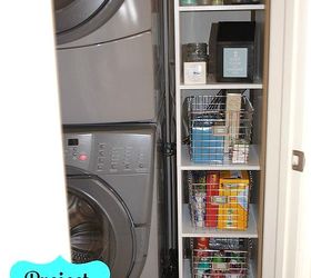 laundry room, cleaning tips, laundry rooms, shelving ideas, storage ideas, Organized cubbies hold laundry and cleaning supplies
