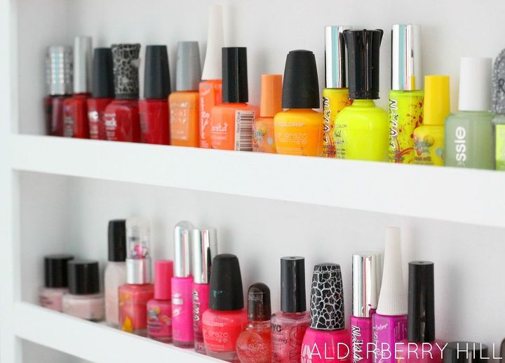 diy nail polish shelf, cleaning tips, shelving ideas