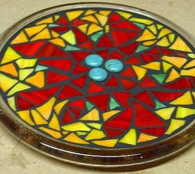 stained glass mosaic trivet, crafts, I have a friend that makes jewelry who gives me beads that she can t use crooked holes chipped etc They are great for mosaics Here is an example with turquoise beads in the center of this trivet