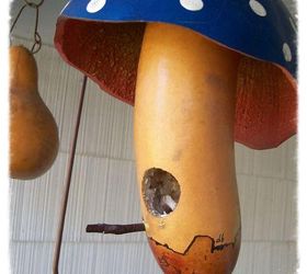 come sit a spell, gardening, outdoor furniture, outdoor living, porches, My favorite gourd birdhouse love those polka dots