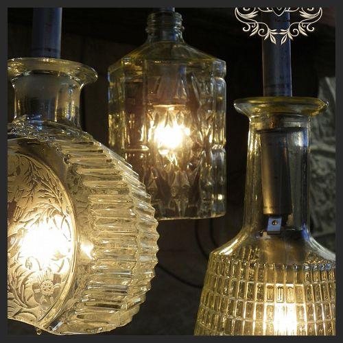 how i use old bottles, lighting, repurposing upcycling, To access the socket and place a bulb I cut the bottoms of these decanters off with my wet saw I d love to say that there is an easier way to do that but trust me I ve tried all those tutorials online and there s just not