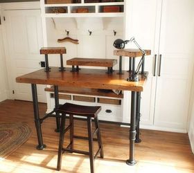 industrial desk reveal 1 3, diy, painted furniture, woodworking projects, Built with steel plumbing pipe and pine