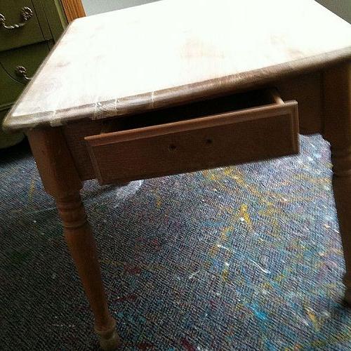 pink polka dot table, painted furniture, Before