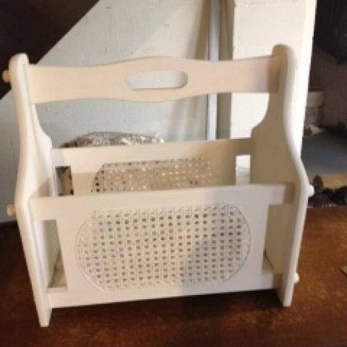 vintage magazine rack, painting, After painting with CeCe s Vintage White and finished with clear wax