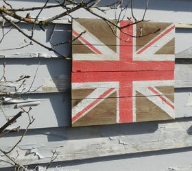 hand painted british flag inspired art on fence boards, crafts, painting, repurposing upcycling, Hand painted British flag inspired art on cedar fence boards