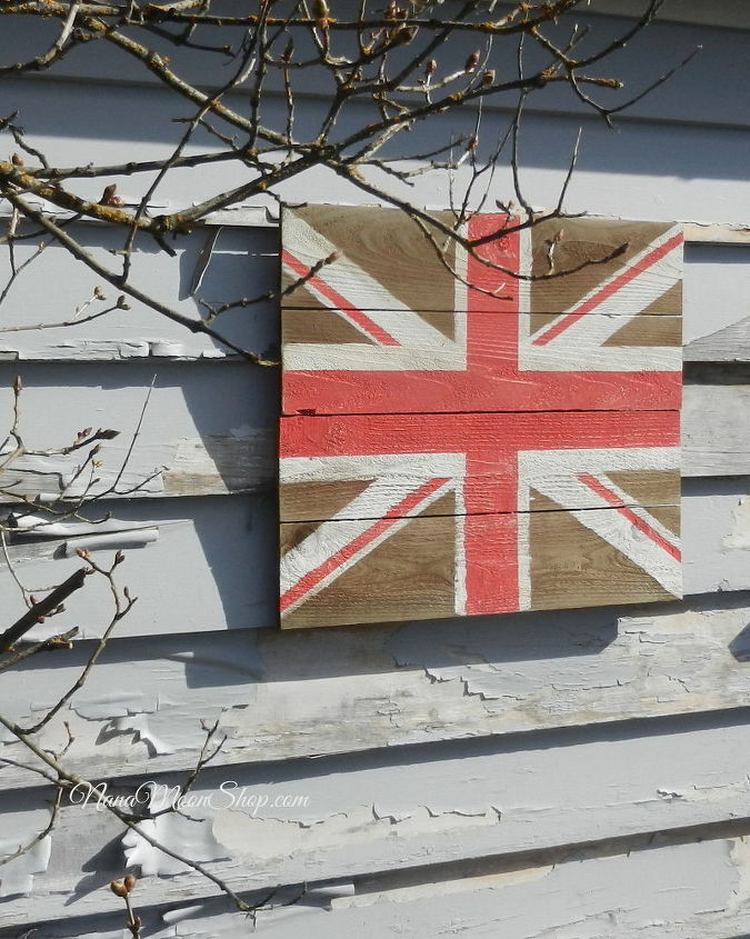 hand painted british flag inspired art on fence boards, crafts, painting, repurposing upcycling, Hand painted British flag inspired art on cedar fence boards
