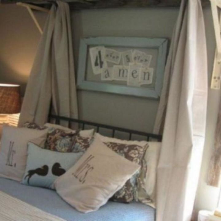 jacobs ladder of dreams, bedroom ideas, home decor, repurposing upcycling, Such a sweetness old things can bring such as using this old wooden ladder as a canopy over your bed Adorn it with cheesecloth material burlap or lace curtians from the steps of the laddder to give warmth and softness
