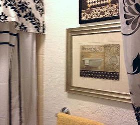 my daughter s bathroom, bathroom ideas, home decor, Her room is a Hello Yellow so that is her added color I hope one day to replace the old tiles the peeks out of the curtain to white subway tile all the way up to the ceiling For now I added ole shower curtain cut into a valance