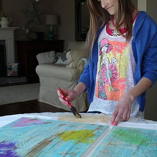 creating mixed media artwork a project you can do with your kids, crafts, Here is a picture showing how to add texture to your painting my daughter is paining bubble wrap to add dimension