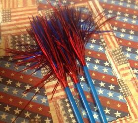 diy wooden patriotic firecrackers, crafts, decoupage, home decor, patriotic decor ideas, seasonal holiday decor, Sparklers from the kids craft section add a fun finish