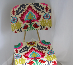 upholster a wood chair with fabric and mod podge, decoupage, how to, painted furniture, reupholster