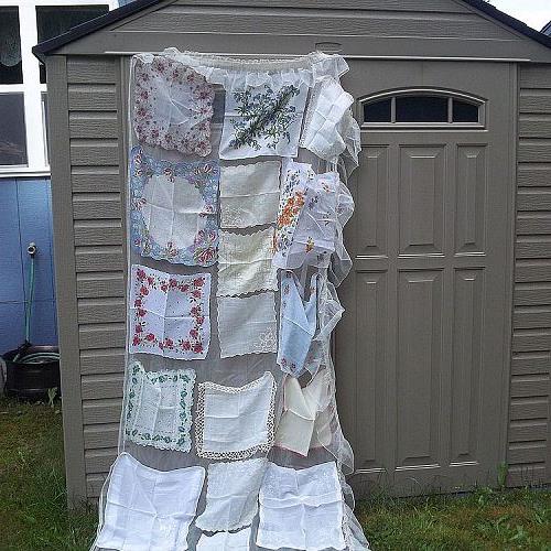 shower curtains from 4 generations repurposed remade and redefined, crafts, repurposing upcycling, reupholster, window treatments, All pinned up and ready for sewing