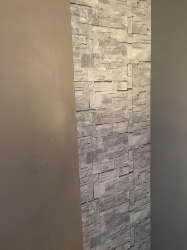 how to create a beautiful accent wall using wallsrepublic wallpaper, how to, wall decor, First strip of paper on old wall