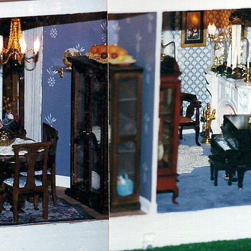 minha casinha de bonecas vitoriana em miniatura feita com amor, Parte da sala de estar e jantar