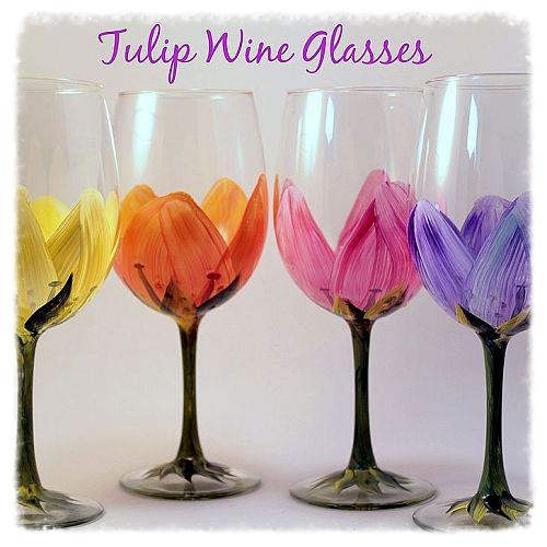 what could be better than a glass of wine in a pretty glass, crafts, My Most Popular design for the summer Tulips painted as if you were looking into a real tulip