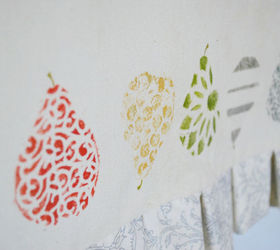 diy kitchen towel, crafts, look for different items around your home to use for the pear designs I used bubble wrap masking tape stamp kitchen sponge and a stencil stencil the designs on and you have your very own kitchen towel