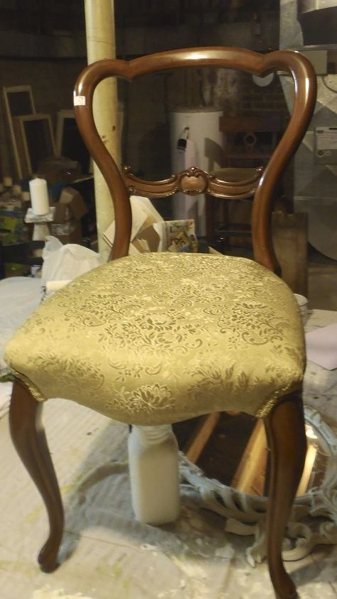 painting fabric with chalk paint, chalk paint, painted furniture, reupholster, This old chair was in good shape but dated The fabric was a shiny gold brocade but was in really good condition perfect for painting with chalk paint