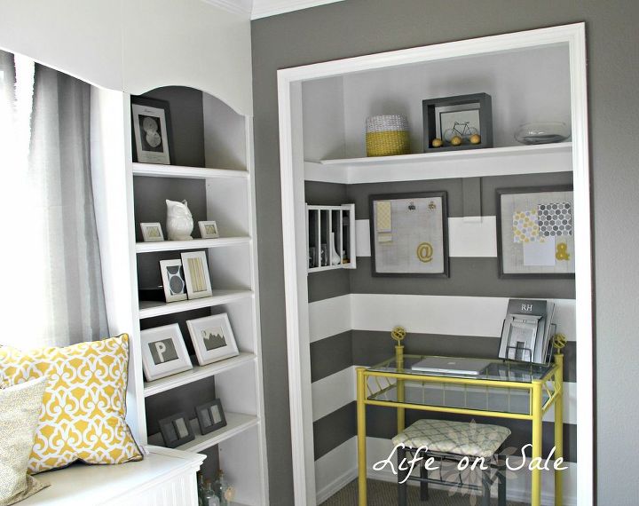 creating an office in a closet, closet, craft rooms, home decor, home office, The extra open nook opens the whole room up