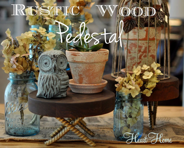 diy rustic wood pedestals, diy, home decor, how to, repurposing upcycling, woodworking projects, I m in planning mode for our big Fall Family Party and rustic risers pedestals are part of my crazy plan Saturday morning The Husband I brainstormed these great DIY Rustic Wood Pedestals I thought you might like to see them