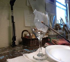 how to paint a wine glass, crafts, painting, Using an old scruffy brush 4 worn out brush apply the white paint by dabbing a small amount inside the lines of the butterfly wings Just dab a little paint at a time and keep going to cover surface